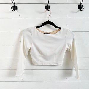 David Lerner Long Sleeve Crop Top Open Back White